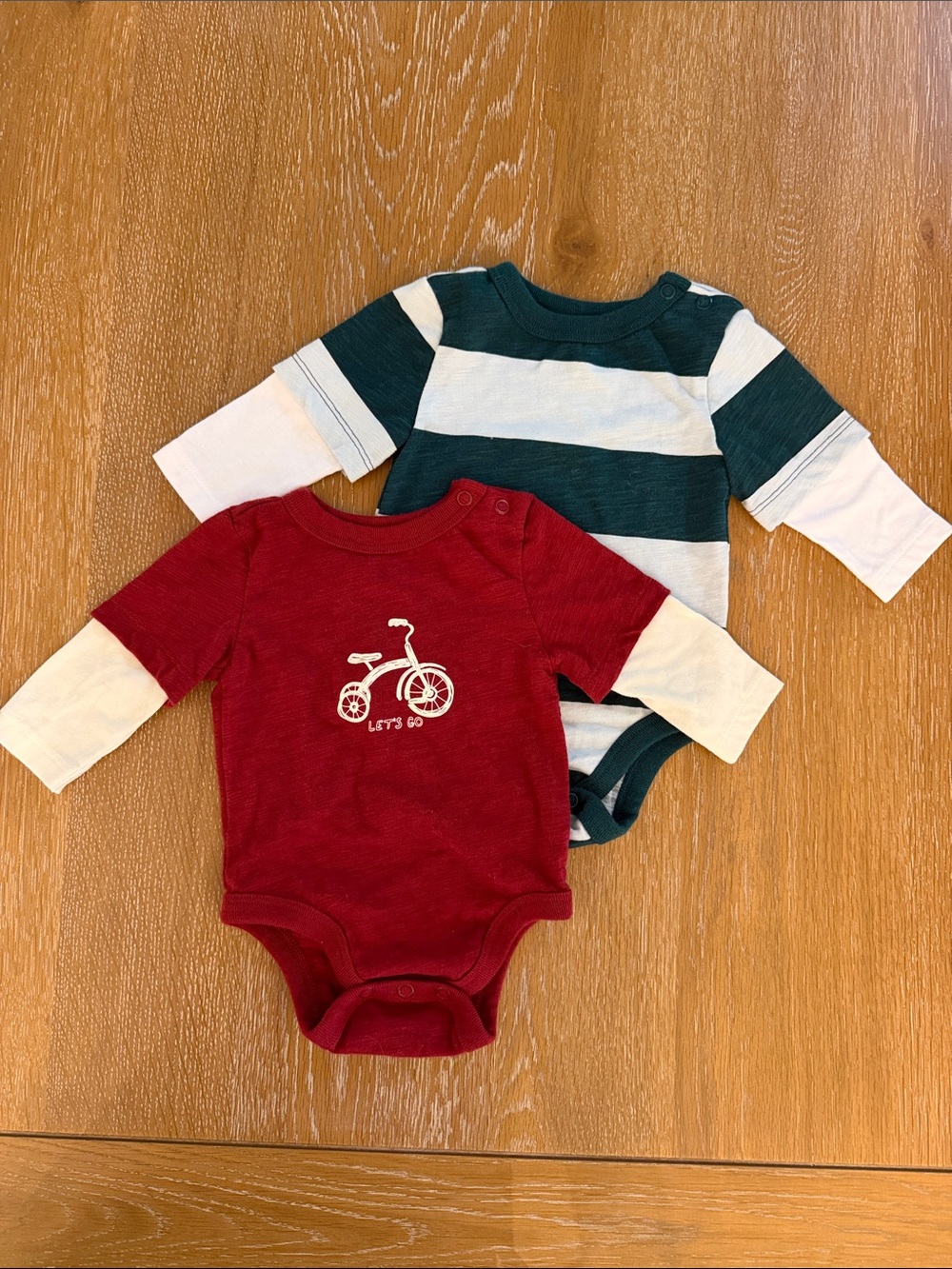 Baby Long-Sleeve One-Piece Set in Red and Teal Stripe - 2-Pack